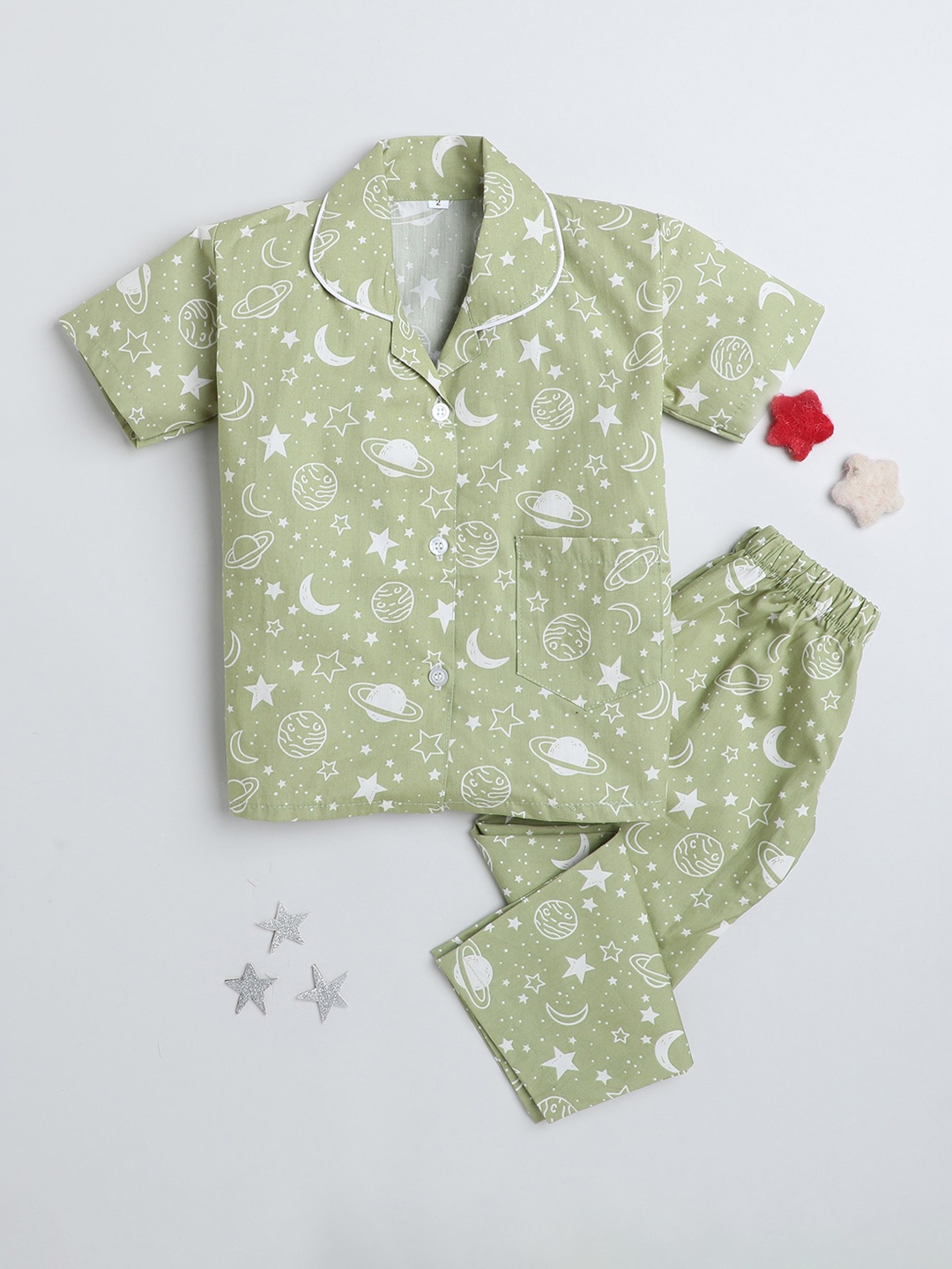 

The Magic Wand Kids Conversational Printed Night Suit, Green