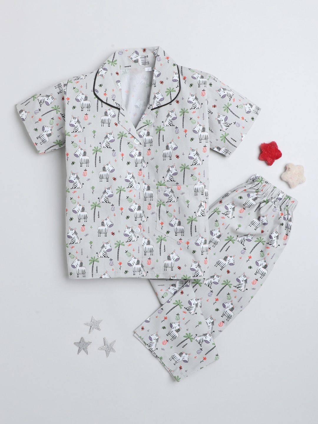 

The Magic Wand Kids Conversational Printed Night Suit, Grey