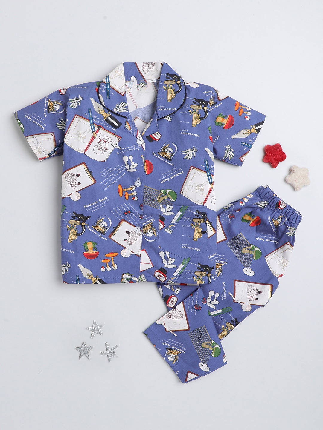 

The Magic Wand Kids Conversational Printed Pure Cotton Night suit, Blue