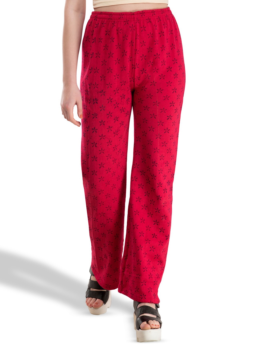 

IndiWeaves Floral Printed Straight Fit Acrylic Palazzos, Magenta
