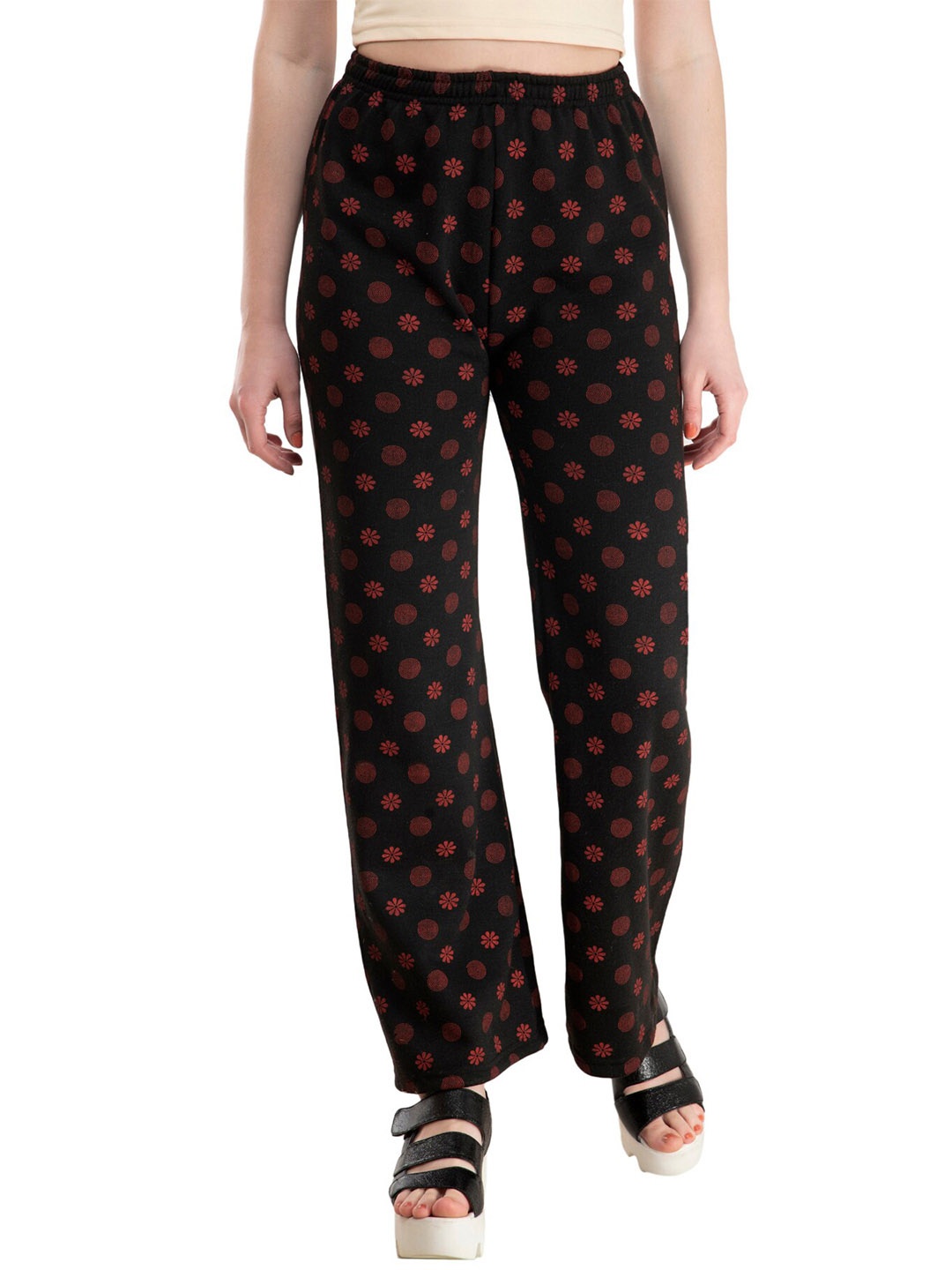 

IndiWeaves Geometric Printed Mid-Rise Straight Fit Palazzos, Black