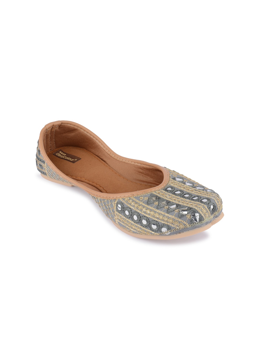 

DESI COLOUR Square Toe Ethnic Embellished Mojaris, Grey