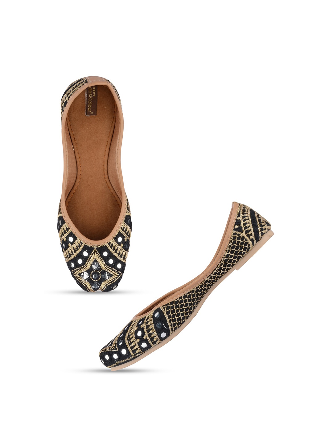 

DESI COLOUR Square Toe Ethnic Embellished Embroidered Mojaris, Black