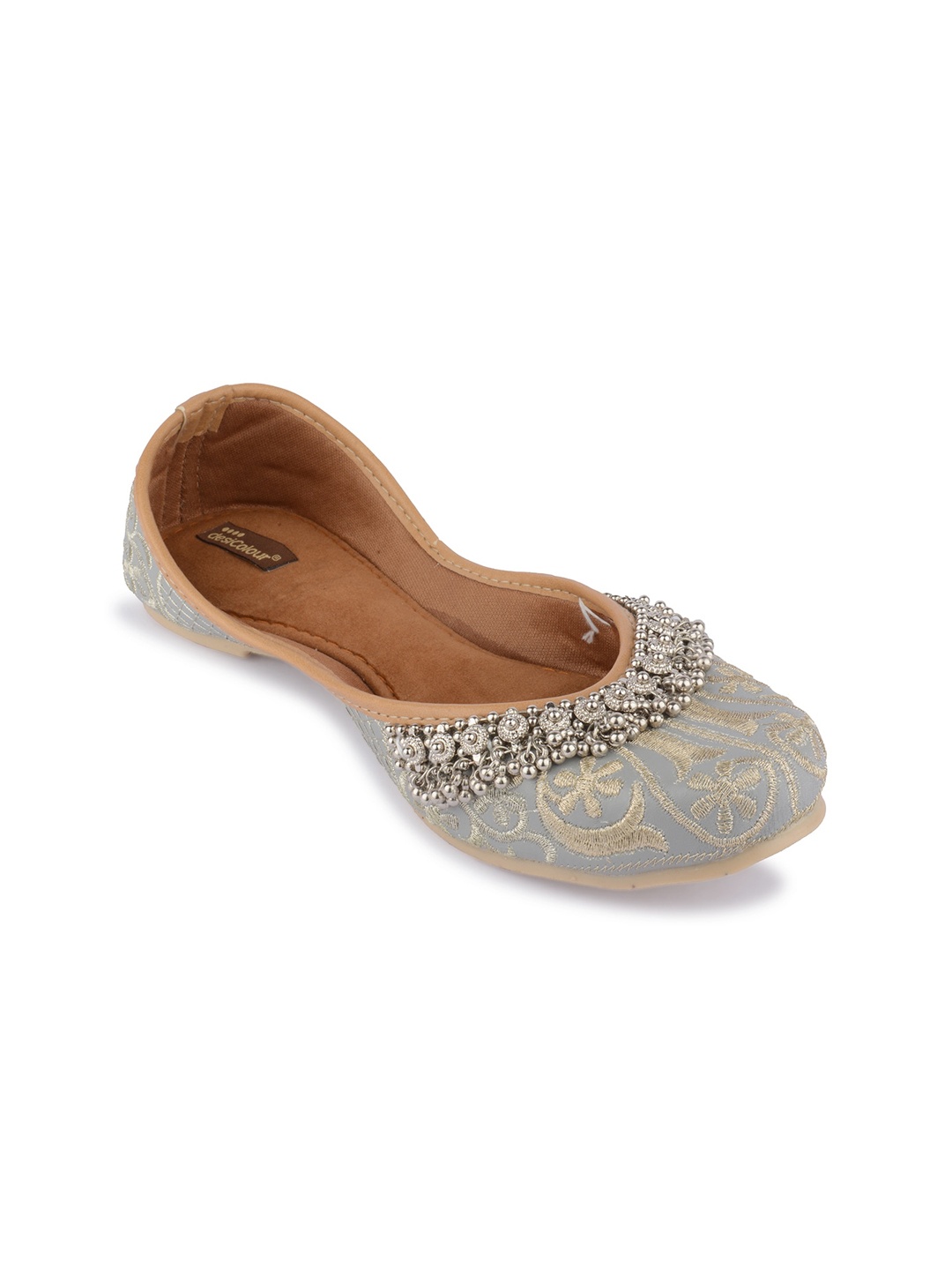 

DESI COLOUR Square Toe Ethnic Embellished Embroidered Mojaris, Grey