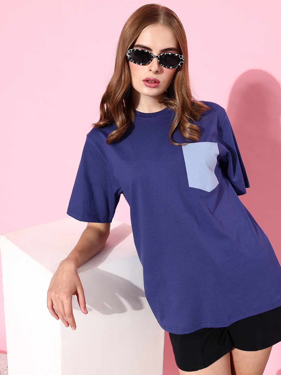 

DILLINGER Women Pure Cotton Pockets T-shirt, Navy blue