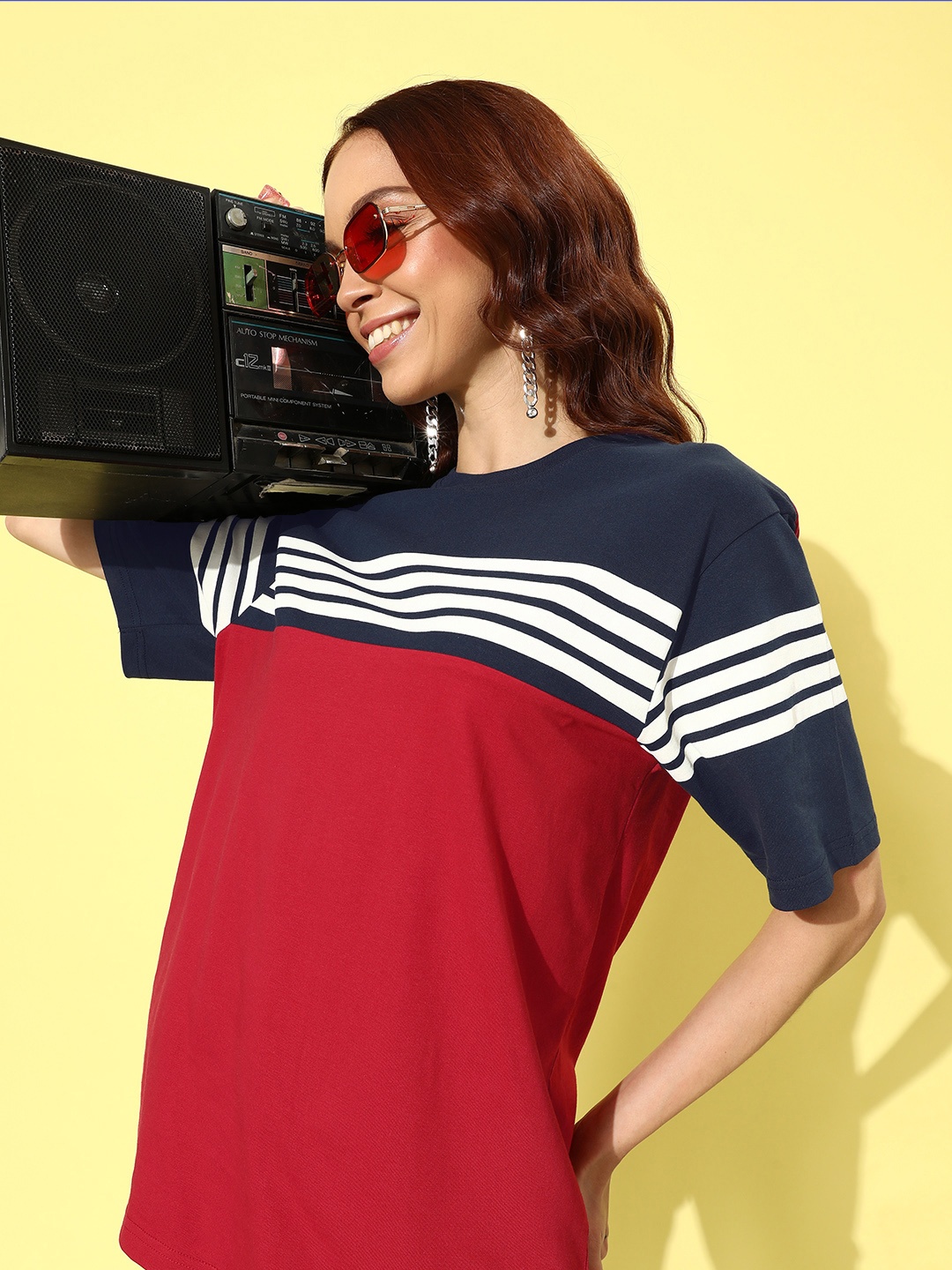 

DILLINGER Women Striped Oversized T-shirt, Navy blue