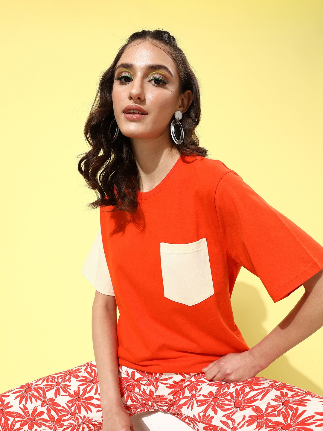 

DILLINGER Women Solid Oversized T-shirt, Orange