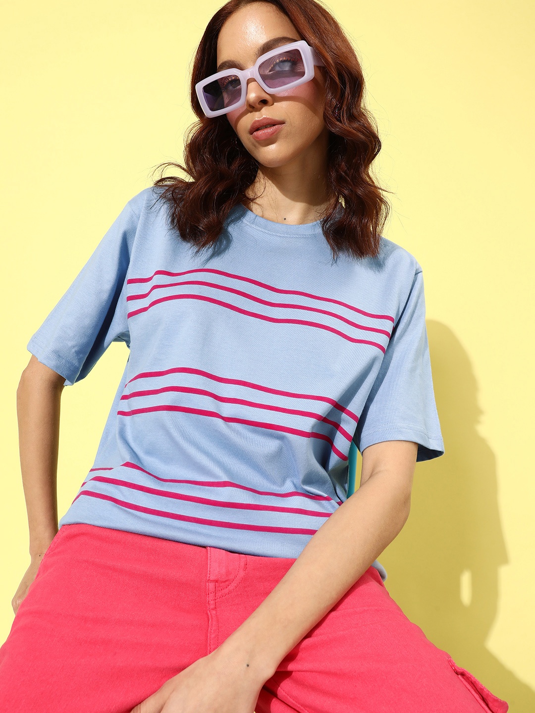 

DILLINGER Women Striped Oversized T-shirt, Purple