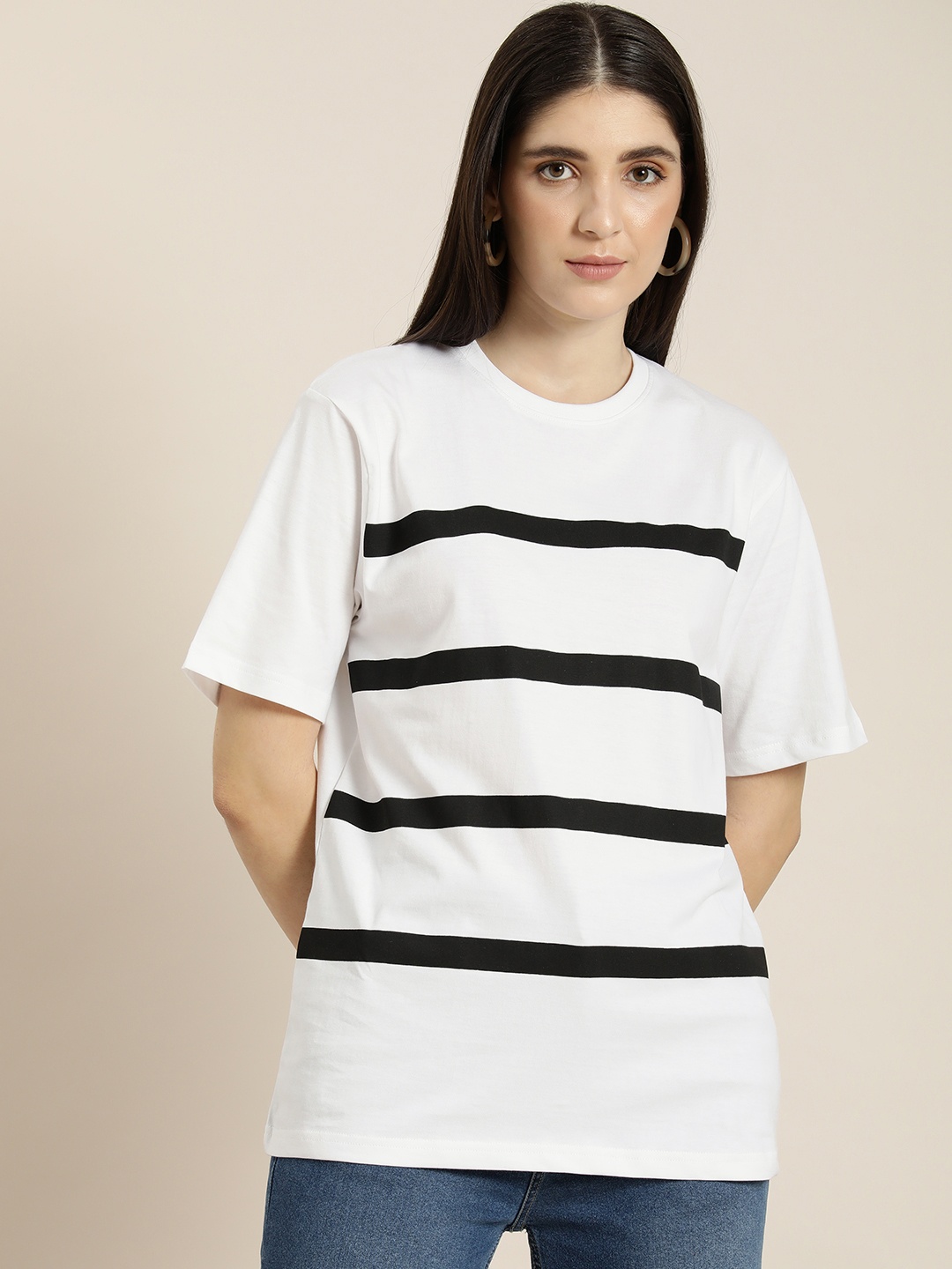 

DILLINGER Women Striped Oversized T-shirt, White