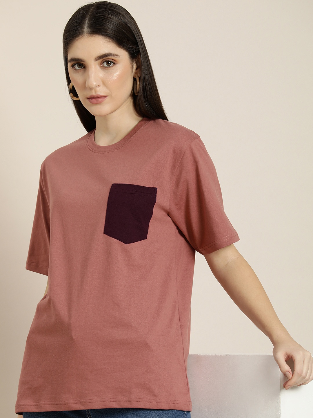 

DILLINGER Women Solid Oversized T-shirt, Pink