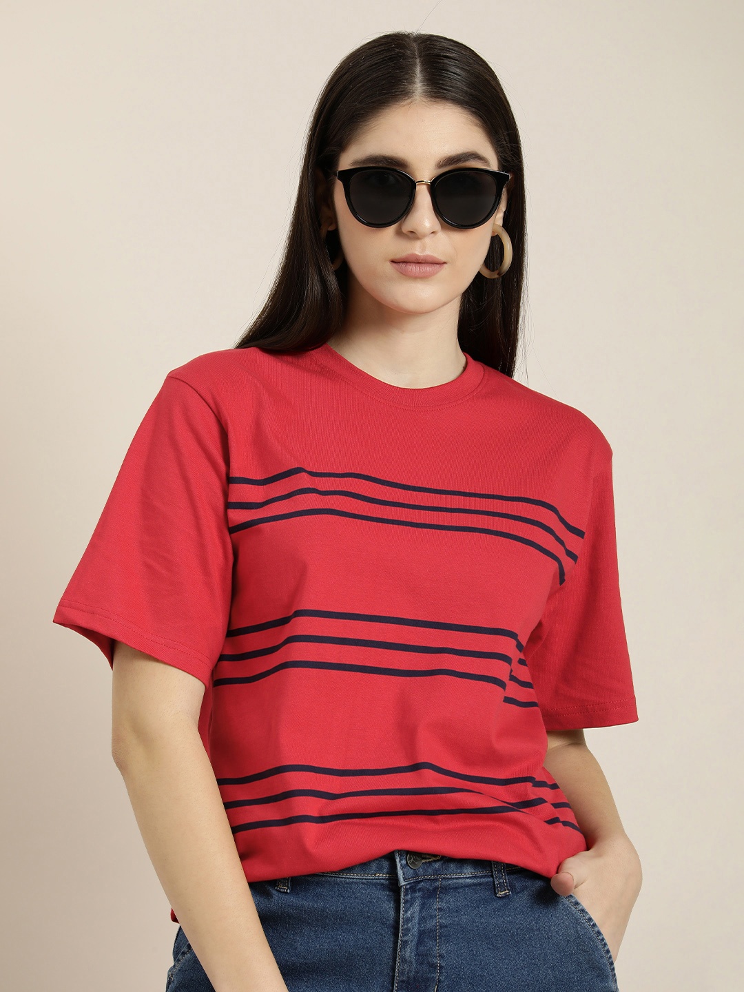 

DILLINGER Women Striped Oversized T-shirt, Red