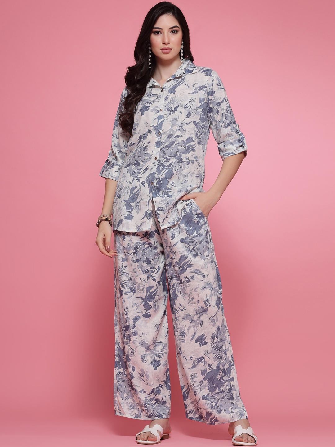 

Clora Creation Floral Printed Shirt With Trouser, Grey