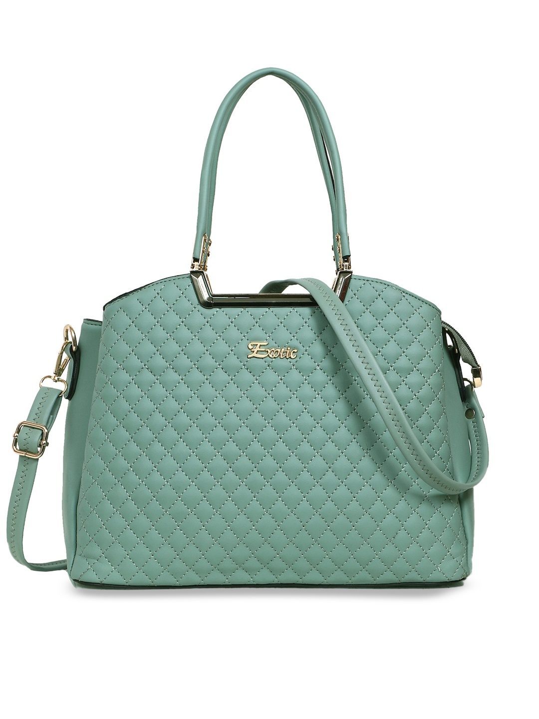 

Exotic Textured Structured Handheld Bag with Quilted, Green