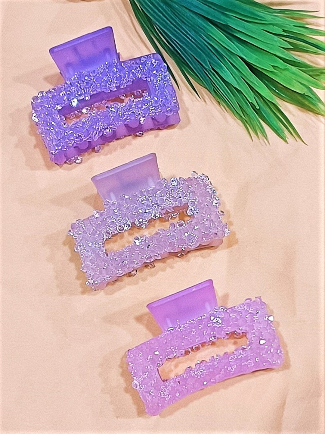 

FEMMIBELLA Set of 3 Embellished Claw Clip, Purple