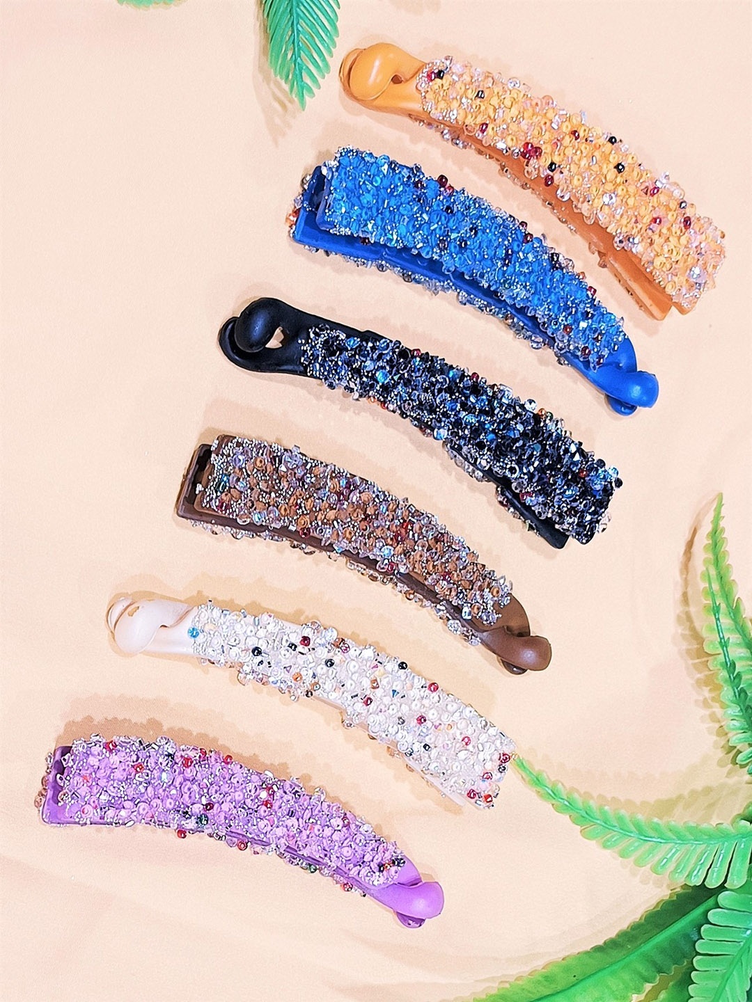 

FEMMIBELLA Set of 6 Embellished Banana Clip, Blue