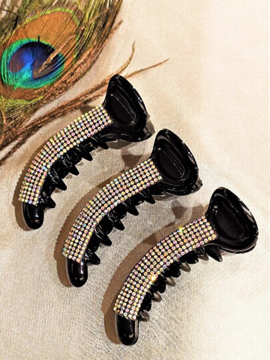 

FEMMIBELLA Set of 3 Embellished Banana Clip, Black