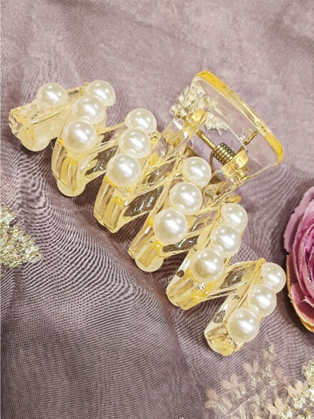 

FEMMIBELLA Women Embellished Claw Clip, White