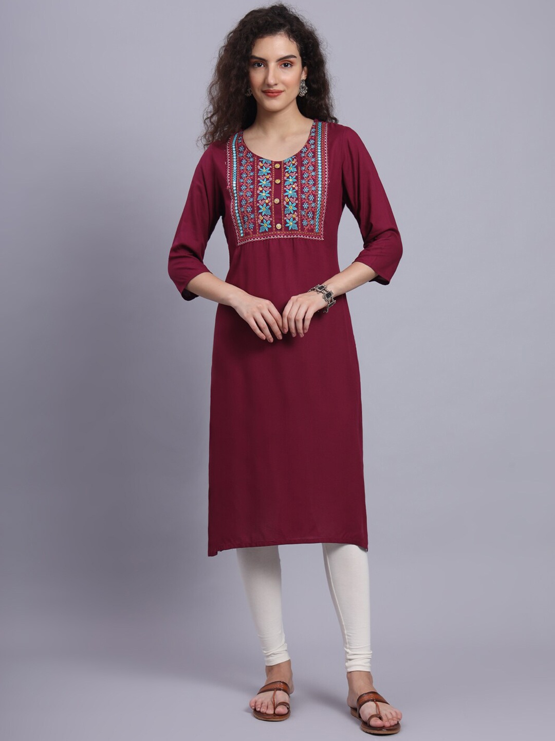 

PREKSHA Floral Yoke Design Thread Work Kurta, Burgundy