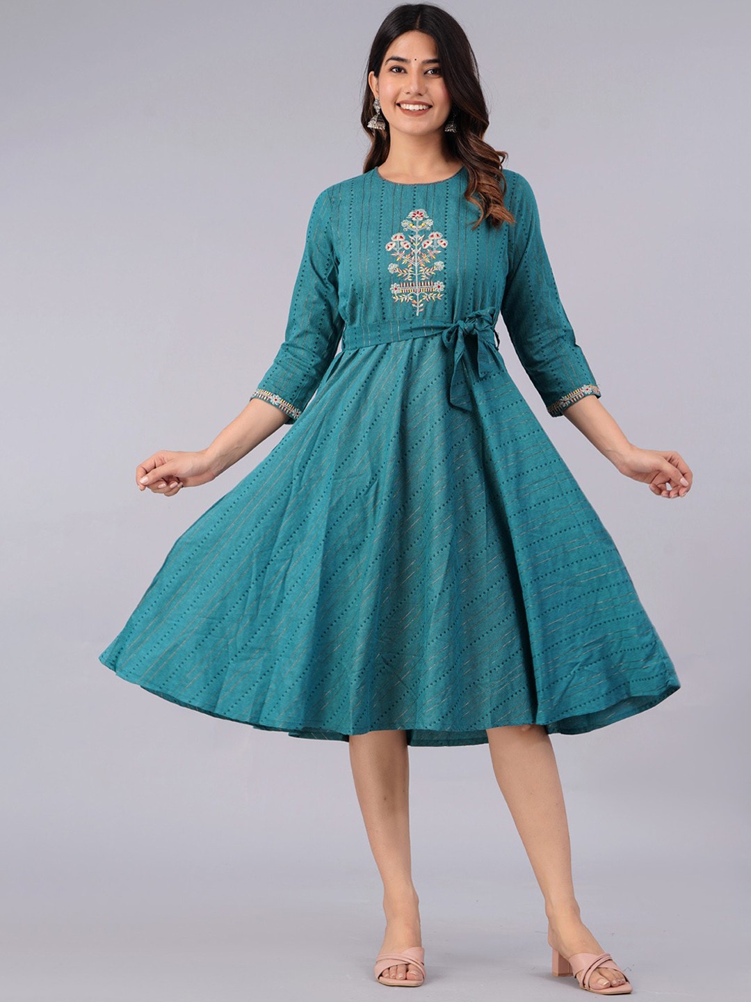 

PREKSHA Mirror Work Embroidered Kurta, Blue
