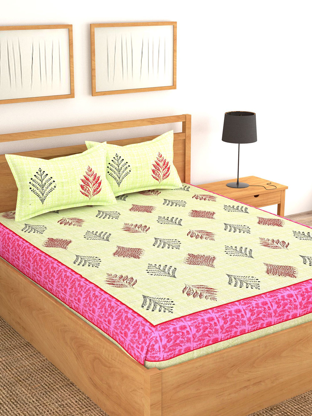 

Lali Prints Jaipuri Cream Floral Cotton 130 TC Queen Bedsheet With 2 Pillow Covers