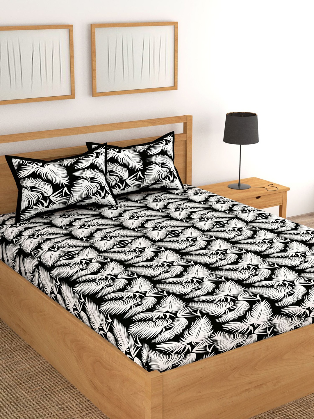 

Lali Prints Jaipuri Black Printed Cotton 130 TC Queen Bedsheet with 2 Pillow Covers