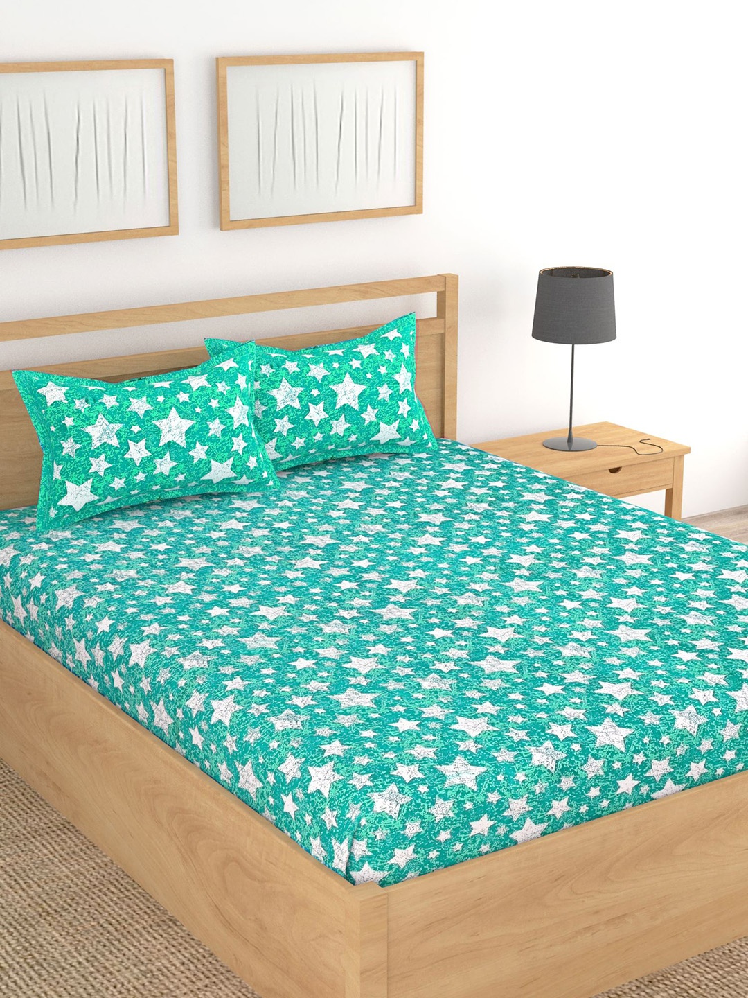

Lali Prints Jaipuri Green Printed Cotton 130 TC Queen Bedsheet with 2 Pillow Covers
