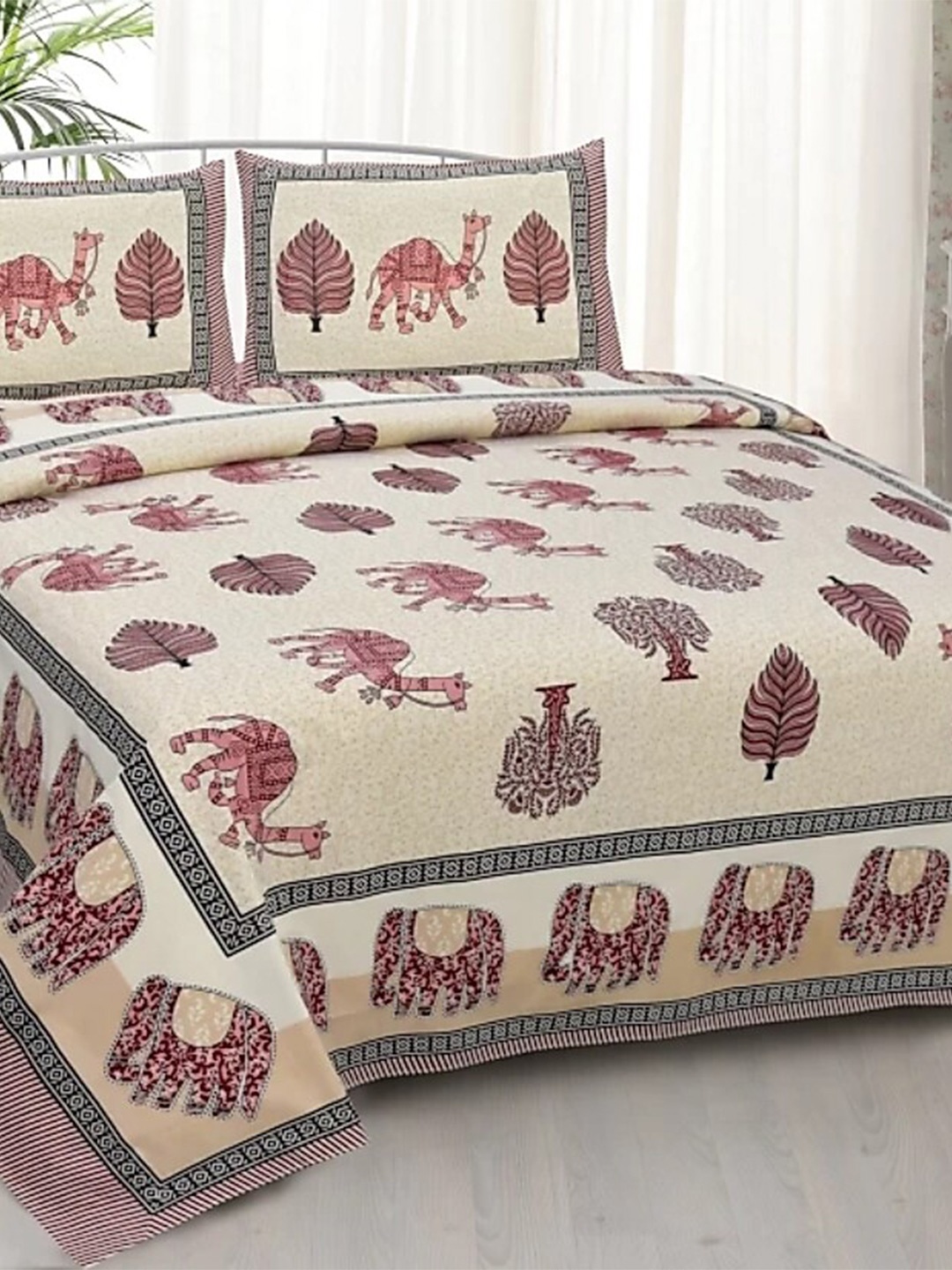 

Lali Prints Jaipuri Yellow Ethnic Motifs Cotton 130 TC Queen Bedsheet With 2 Pillow Covers