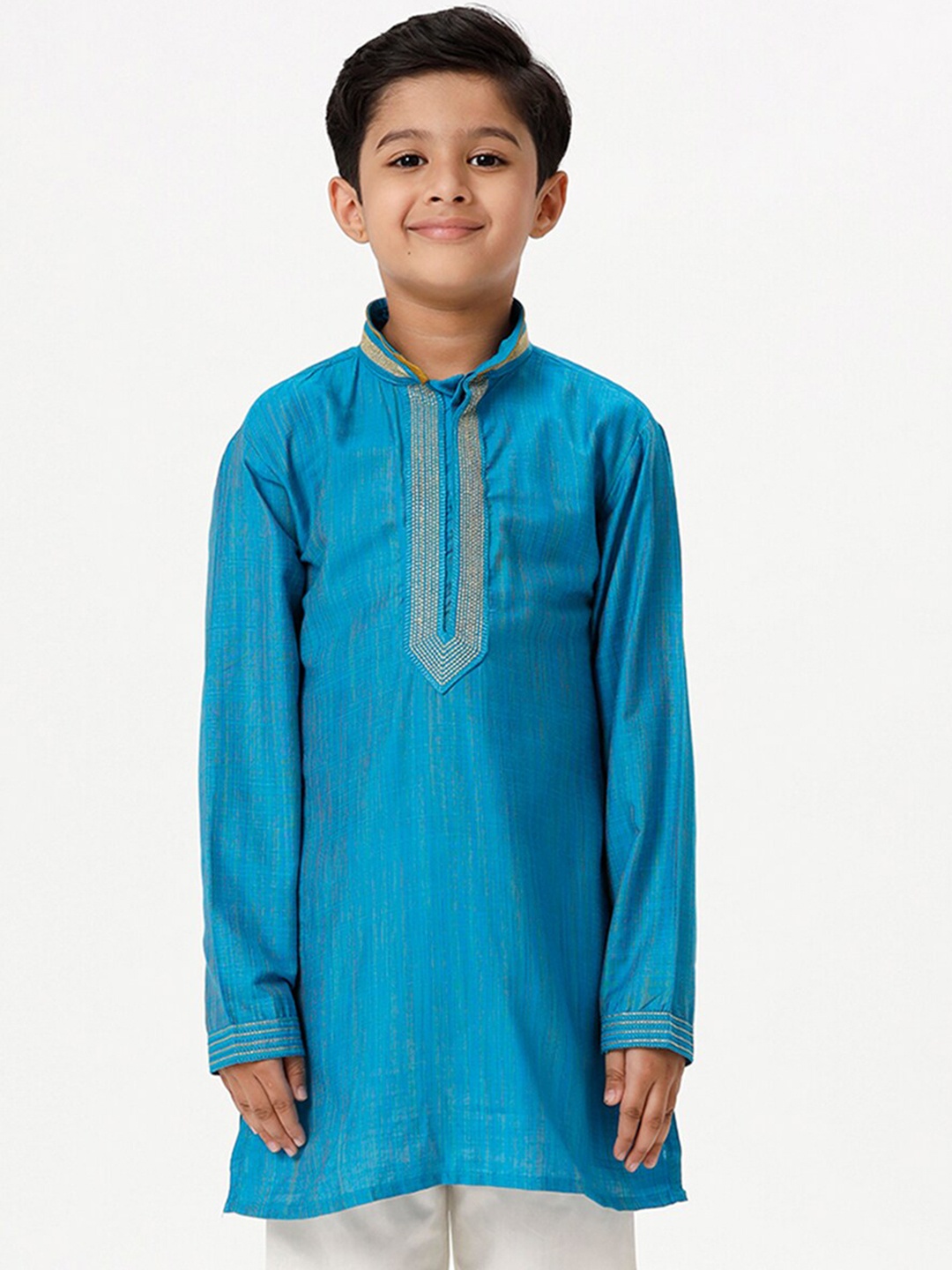 

Ramraj Boys Mandarin Collar Kurta, Turquoise blue