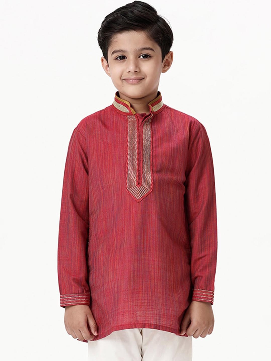 

Ramraj Boys Mandarin Collar Kurta, Red