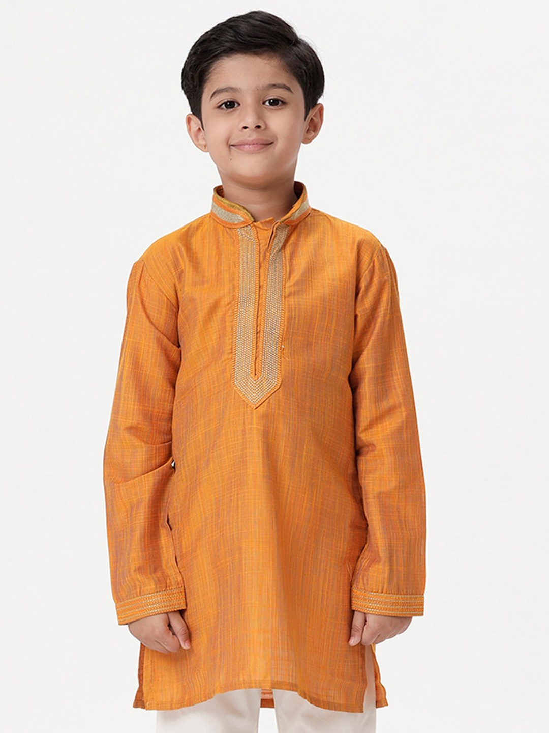 

Ramraj Boys Mandarin Collar Thread Work Straight Kurta, Orange