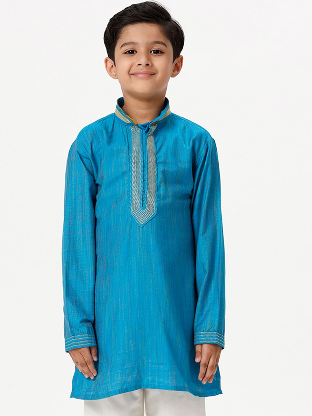 

Ramraj Boys Mandarin Collar Thread Work Straight Kurta, Blue