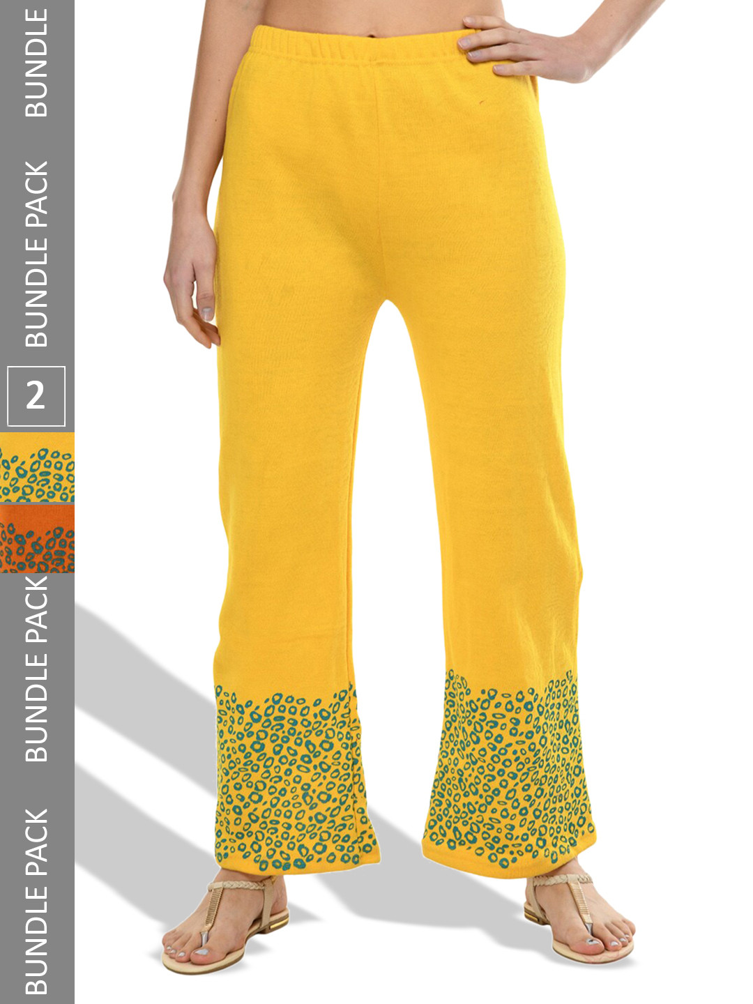 

IndiWeaves Pack Of 2 Printed Straight Fit Palazzos, Yellow