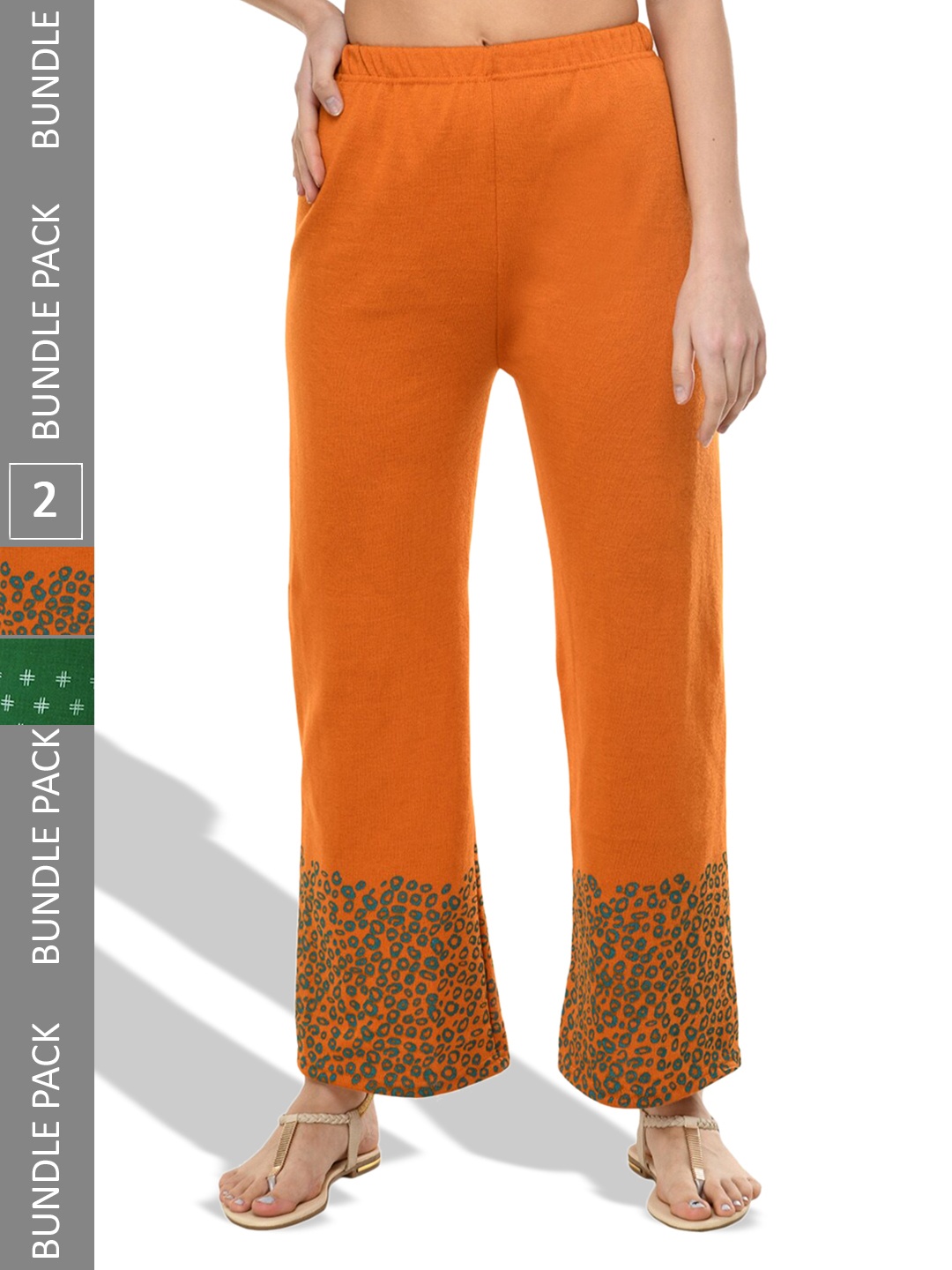 

IndiWeaves Pack Of 2 Abstract Printed Straight Fit Palazzos, Orange