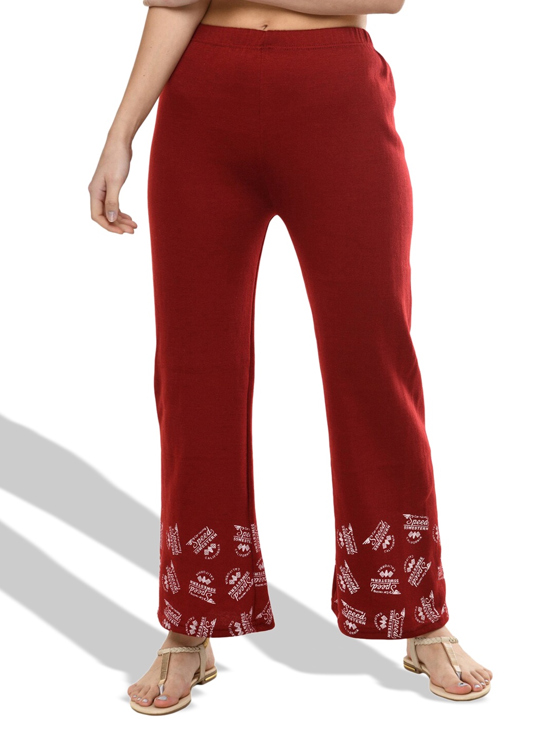 

IndiWeaves Abstract Hem Design Acrylic Straight Fit Palazzos, Maroon