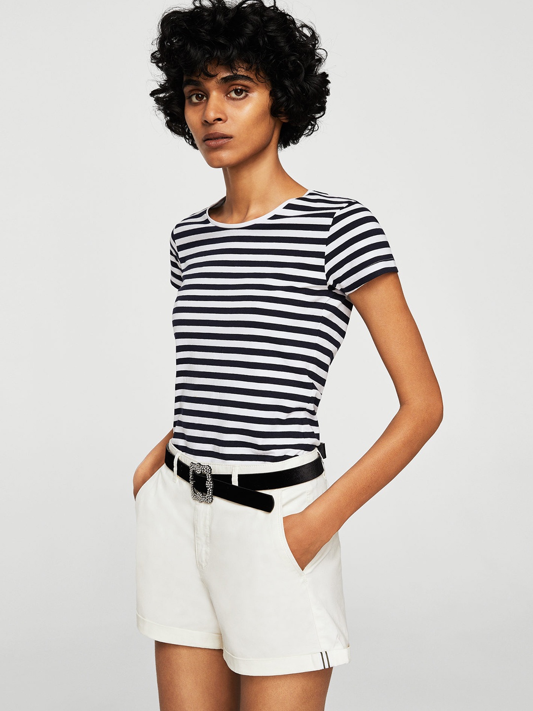 

MANGO Women Off-White Solid Hot Pants