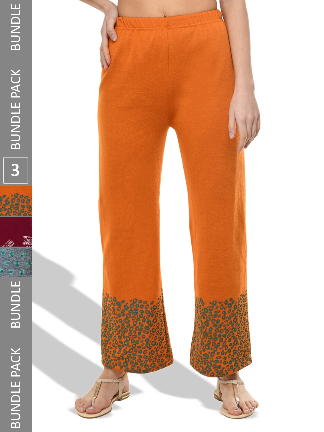 

IndiWeaves Pack Of 3 Straight Leg Acrylic Palazzos, Orange