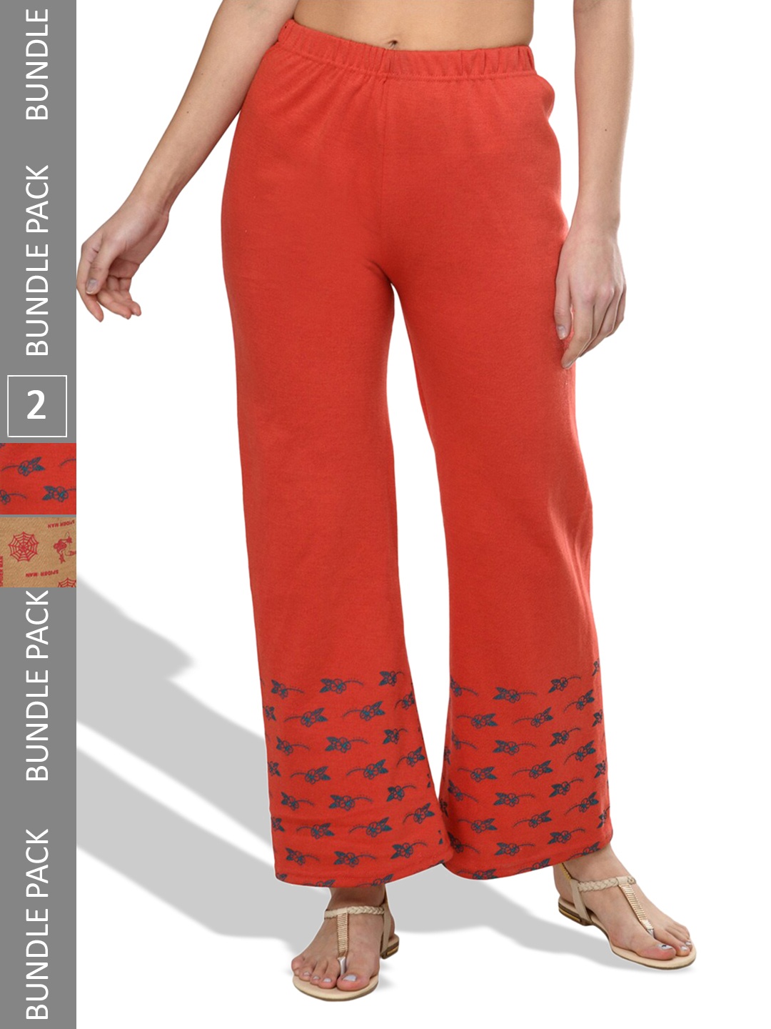 

IndiWeaves Pack Of 2 Straight Fit Palazzos, Orange