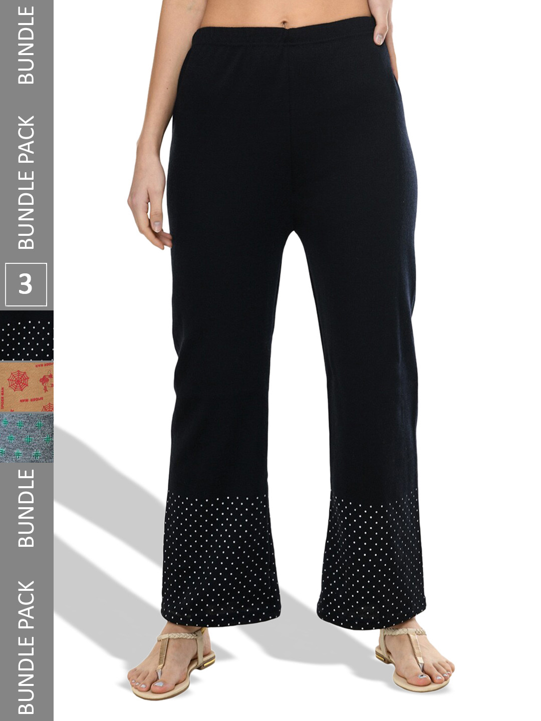 

IndiWeaves Pack Of 3 Straight Fit Palazzos, Beige