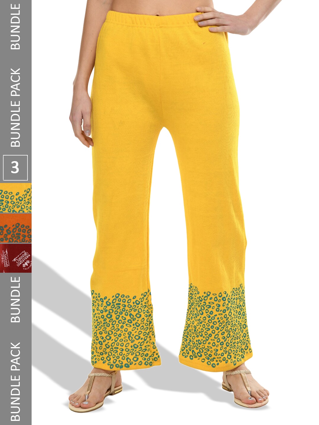 

IndiWeaves Pack of 3 Printed Straight Fit Palazzos, Yellow
