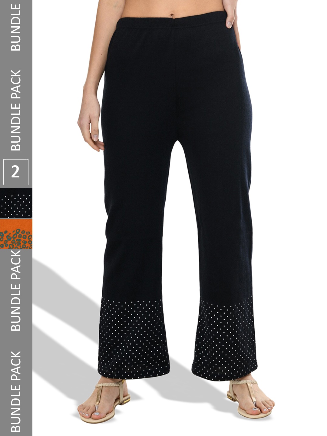 

IndiWeaves Pack Of 2 Printed Straight Fit Palazzos, Black
