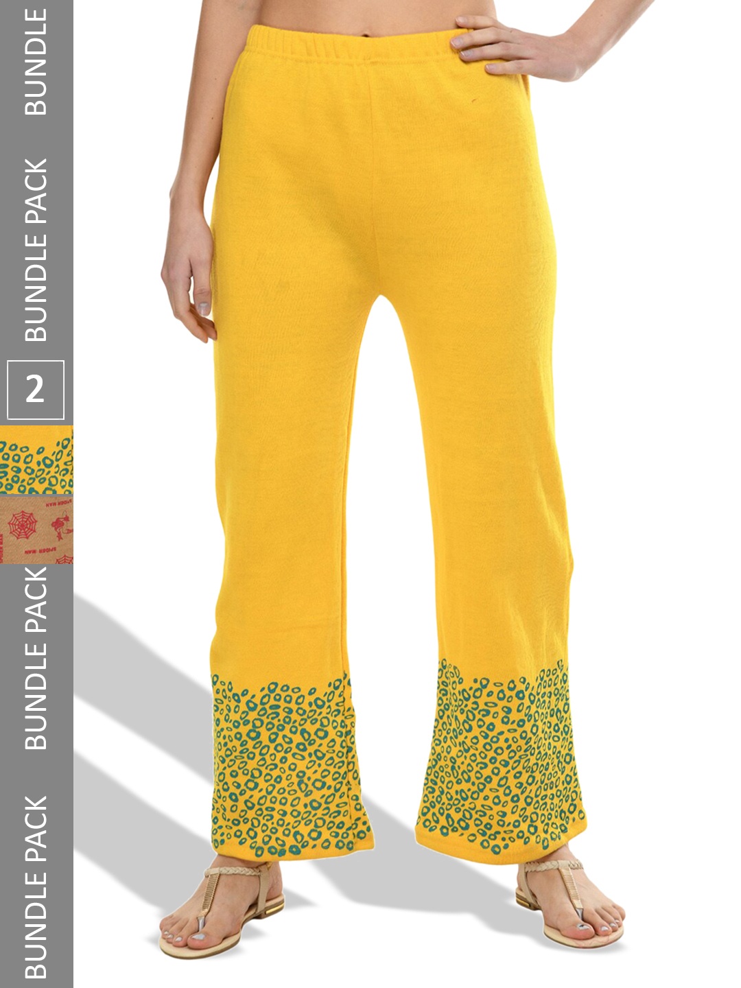 

IndiWeaves Pack Of 2 Abstract Printed Acrylic Straight Fit Palazzos, Yellow