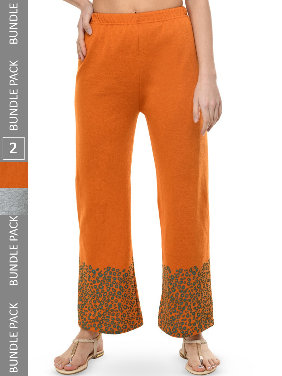 

IndiWeaves Pack Of 2 Printed Straight Fit Palazzos, Grey