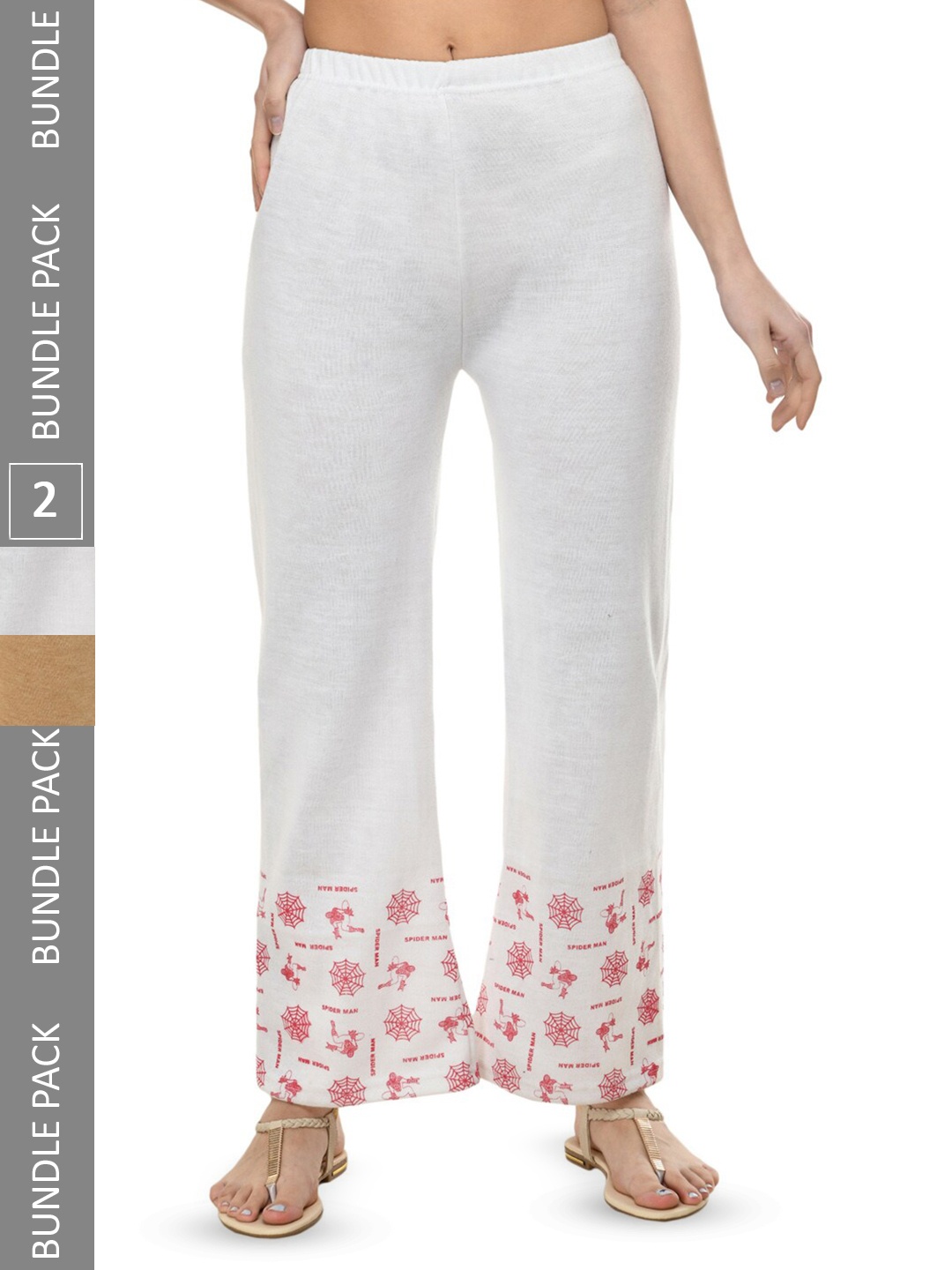

IndiWeaves Pack Of 2 Printed Straight Fit Palazzos, White