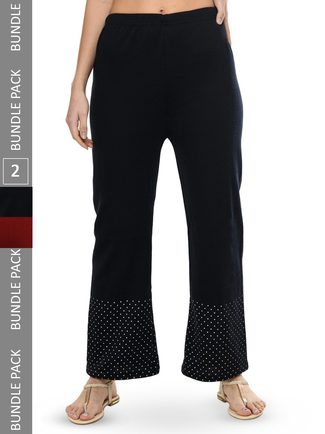 

IndiWeaves Pack Of 2 Printed Straight Fit Palazzos, Red