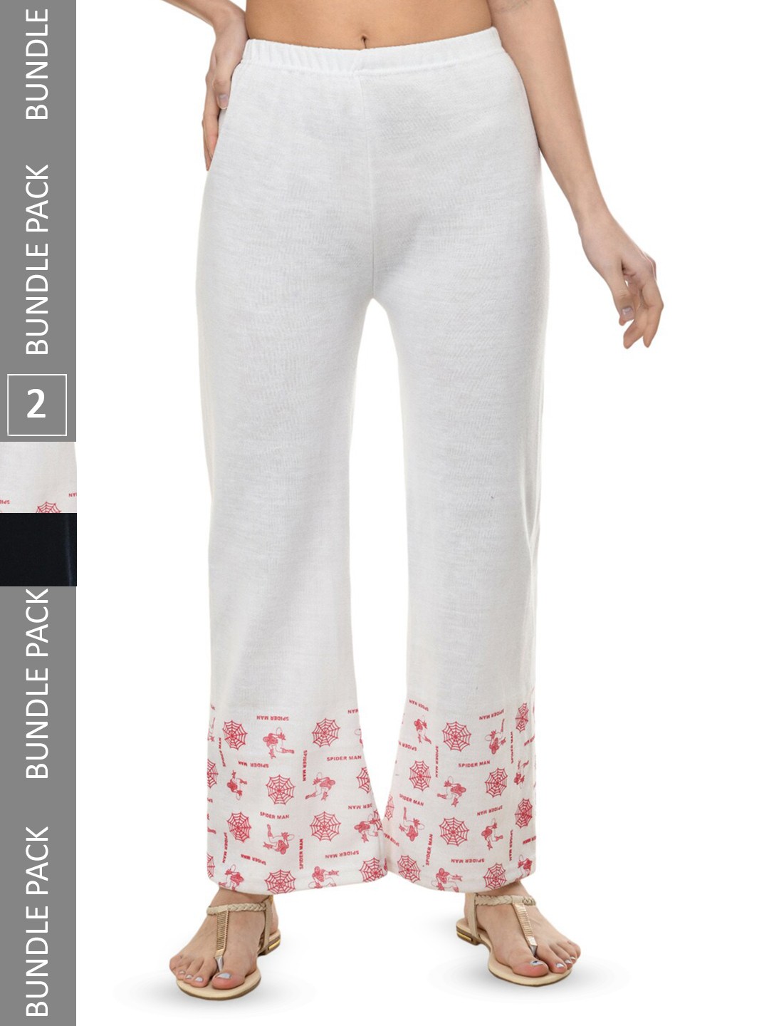 

IndiWeaves Pack Of 2 Printed Straight Fit Palazzos, White