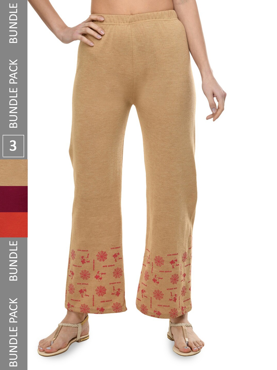 

IndiWeaves Pack Of 3 Printed Straight Fit Palazzos, Red