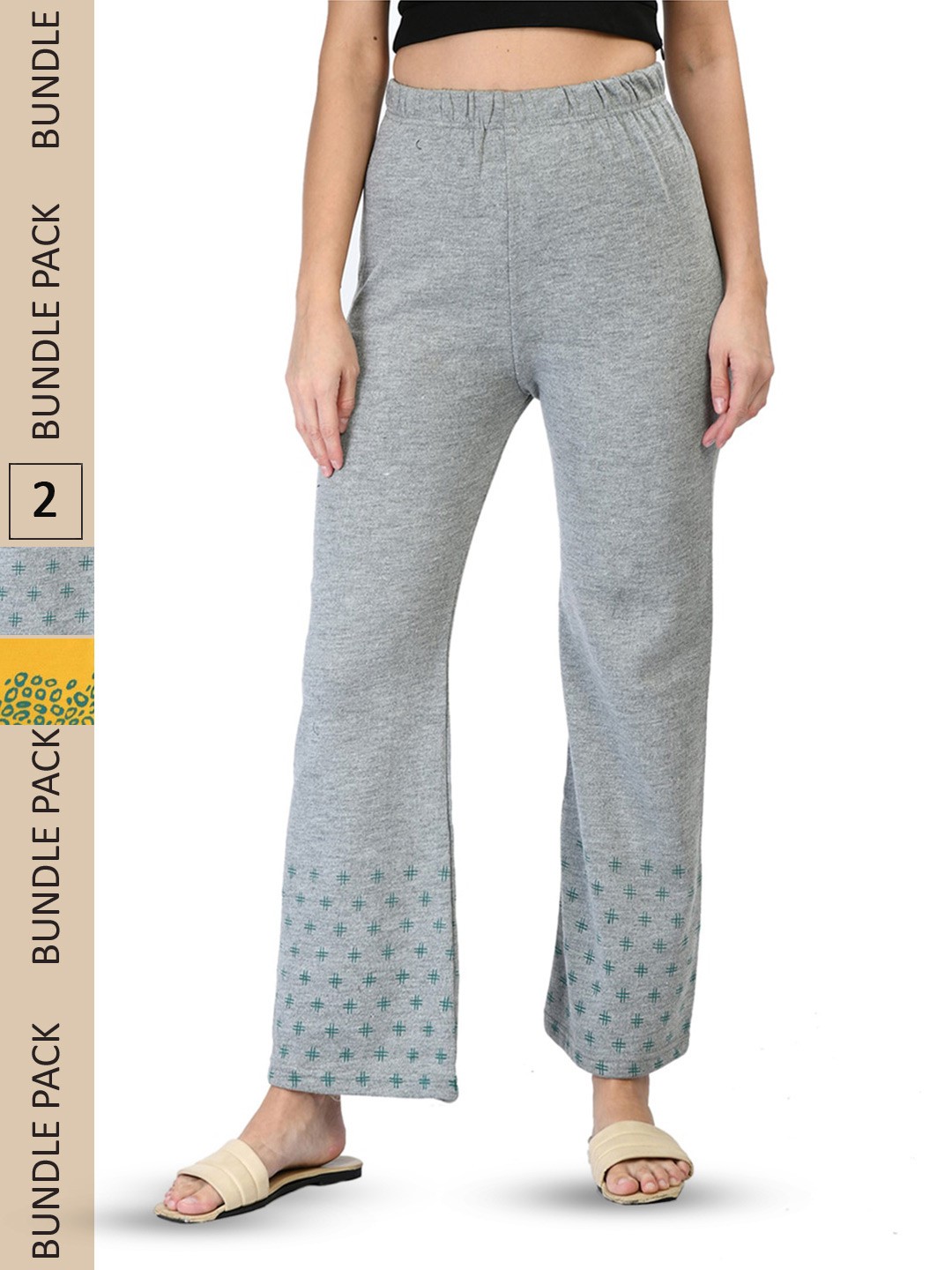 

IndiWeaves Pack of 2 Printed Straight Fit Palazzos, Grey