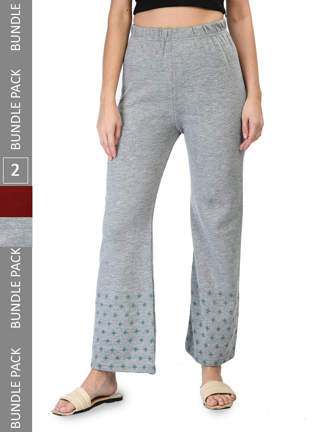 

IndiWeaves Pack Of 2 Abstract Printed Straight Fit Palazzos, Maroon