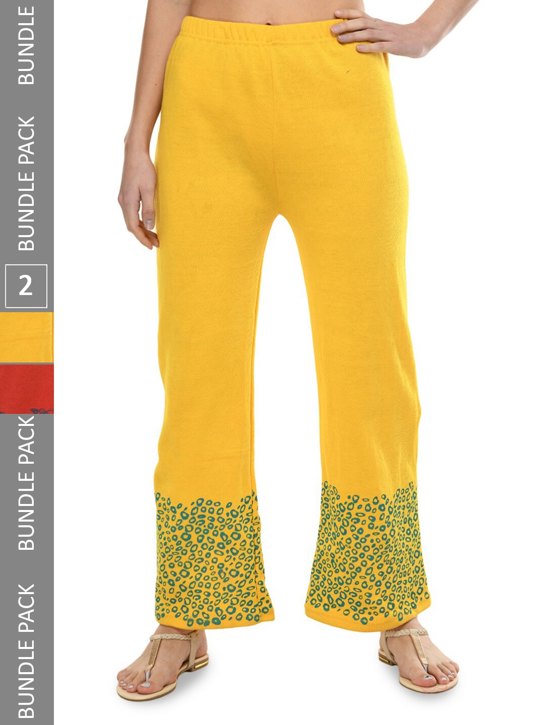 

IndiWeaves Pack Of 2 Abstract Printed Acrylic Straight Fit Palazzos, Yellow