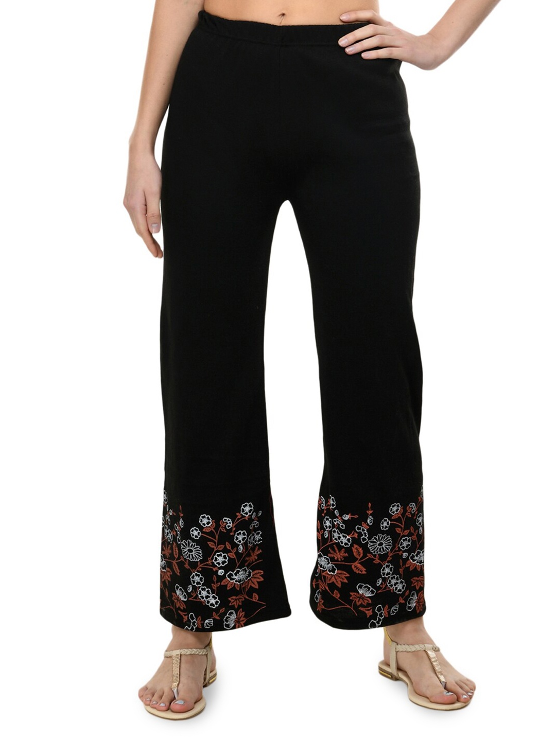 

IndiWeaves Floral Printed Straight Fit Palazzos, Black